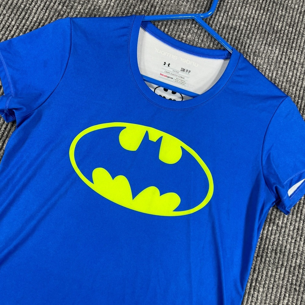 Under Armour x Batman Shirt Womens‎ Small Blue Short Sleeve Fitted Heat Gear